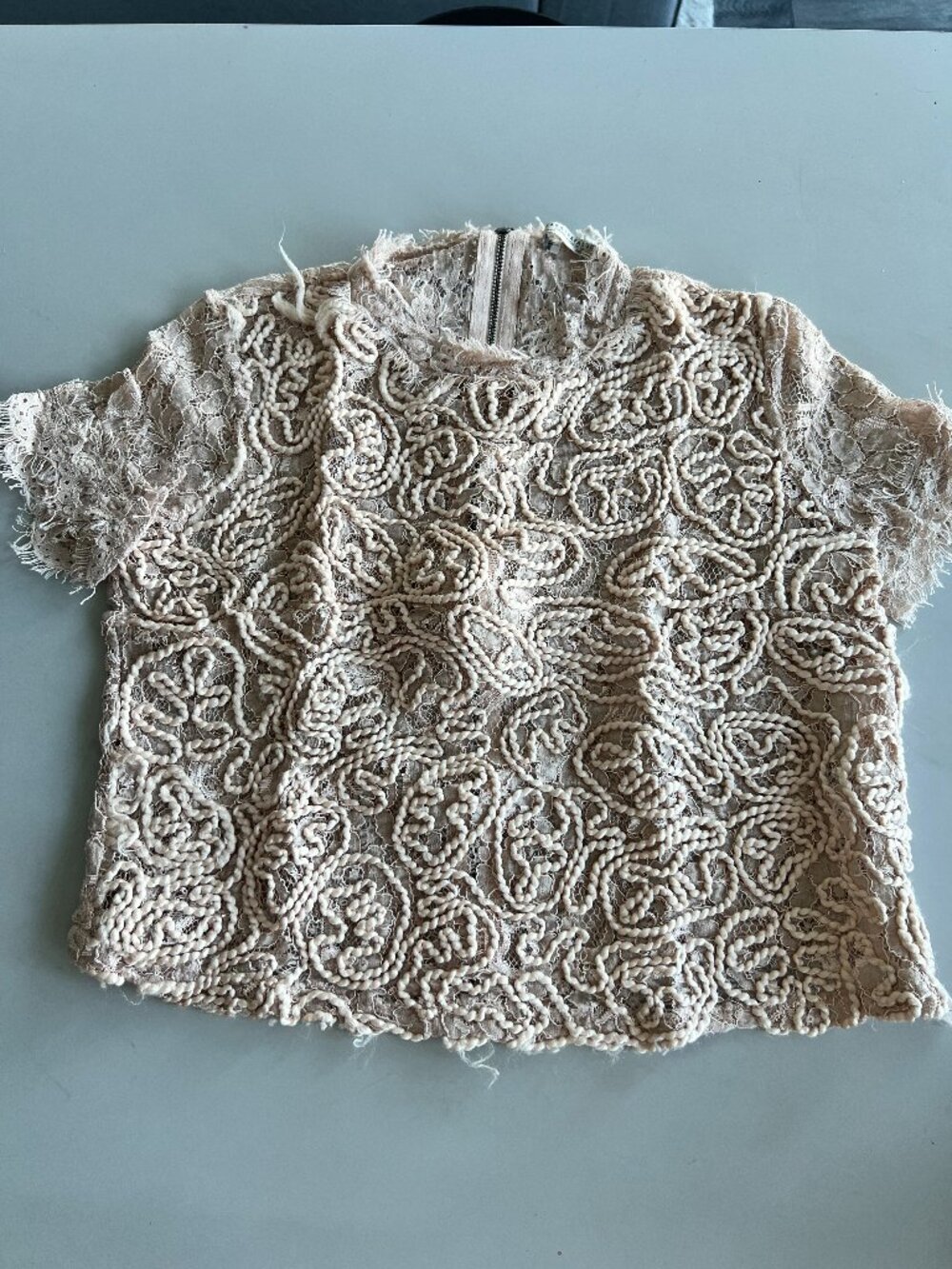 ZARA Trafaluc Braided Cord & Lace Top - Ecru / Beige Boho